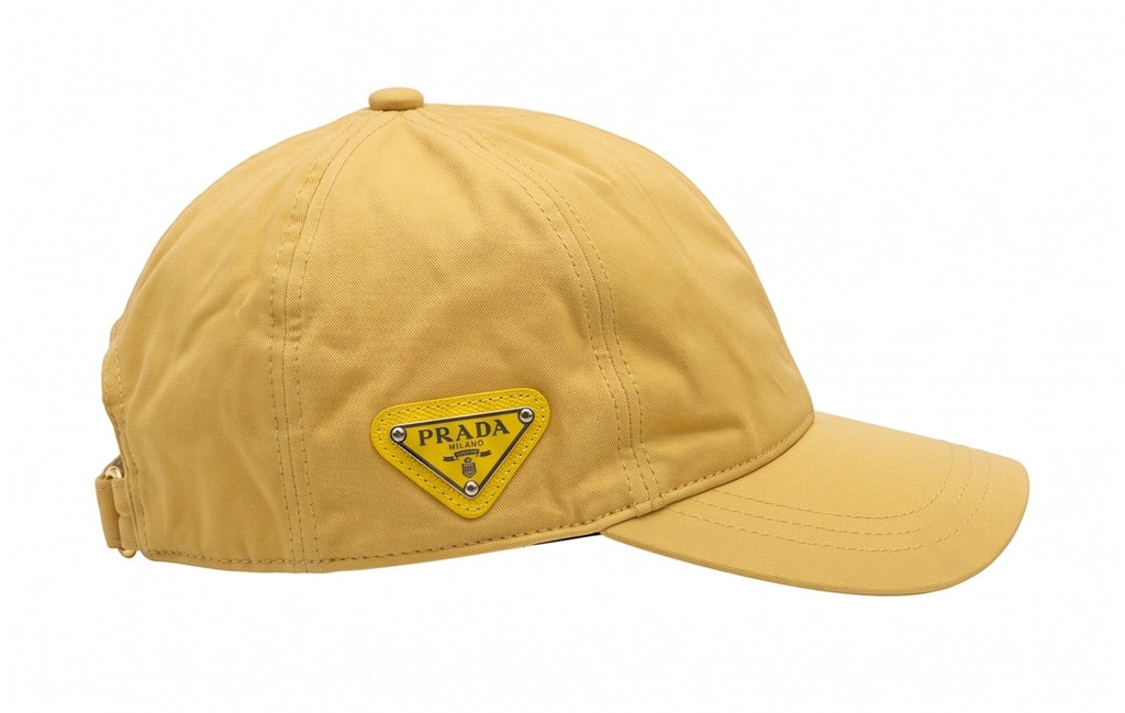 Prada Nylon Triangle Logo Cap – Sand Yellow