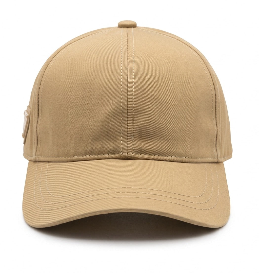 Prada Nylon Triangle Logo Cap – Beige