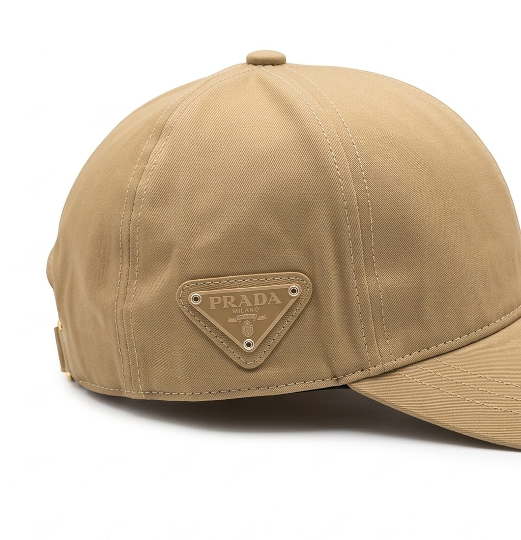 Prada Nylon Triangle Logo Cap – Beige