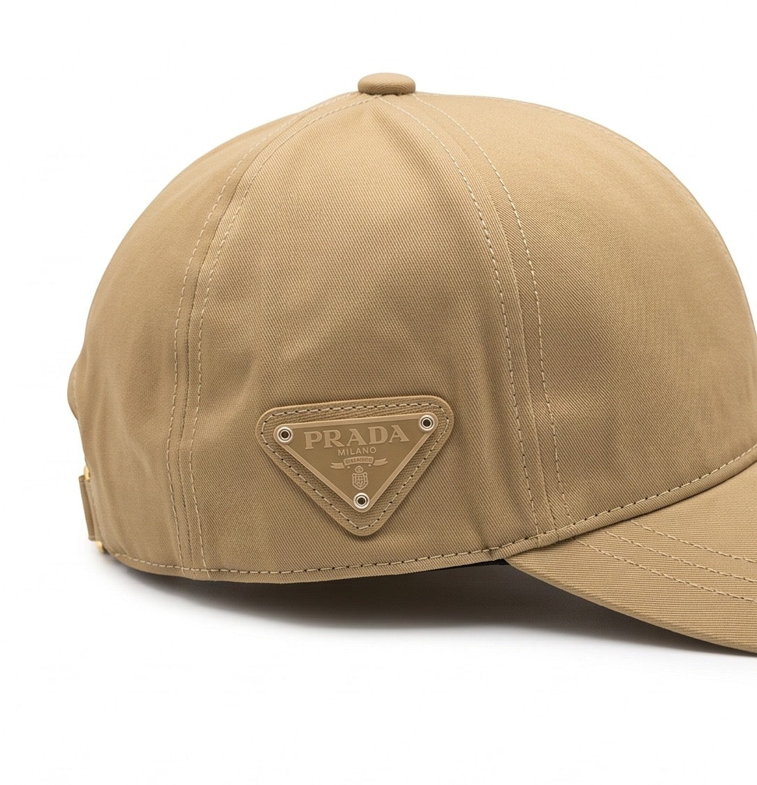 Prada Nylon Triangle Logo Cap – Beige
