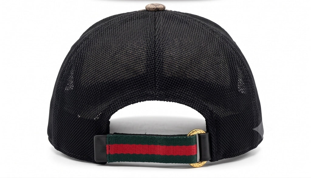 GG Snake Mesh Trucker Cap – Beige/Black