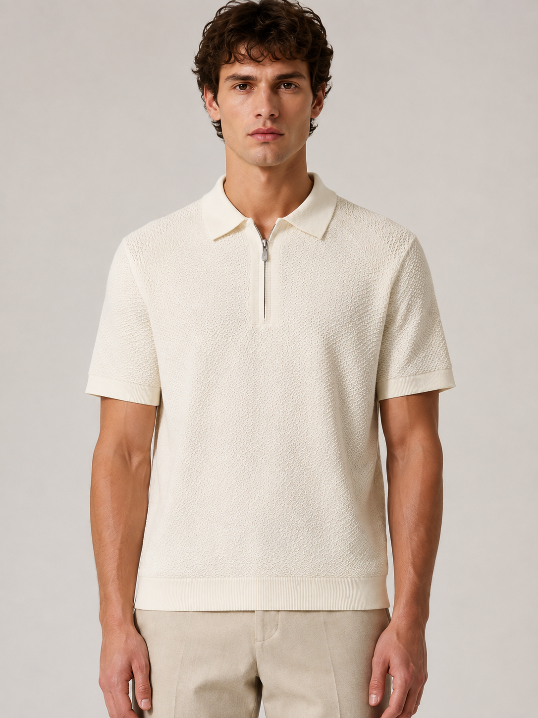 Brunello Cucinelli Textured Knit Half-Zip Polo