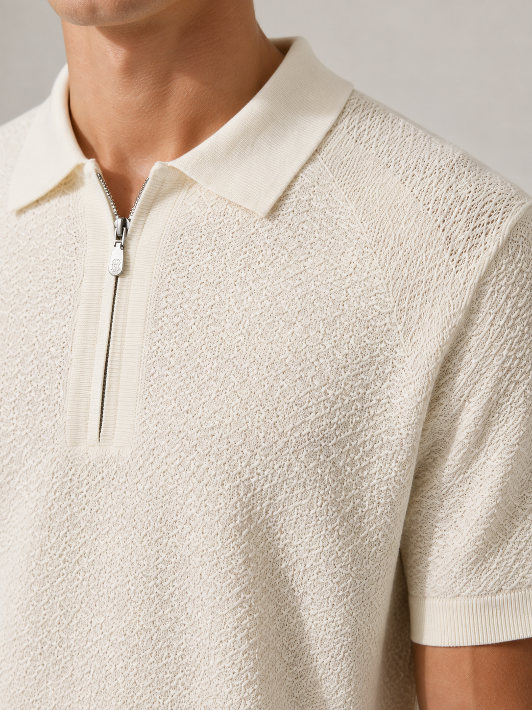 Brunello Cucinelli Textured Knit Half-Zip Polo