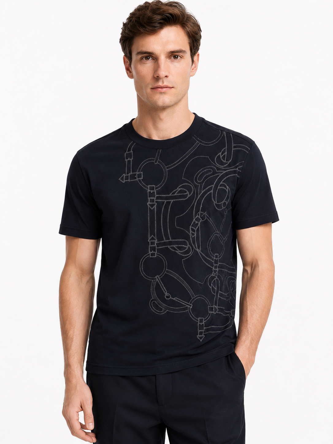 Embroidered Equestrian Navy Blue T-Shirt