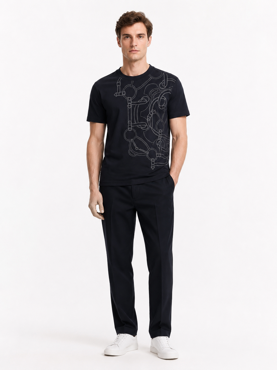 Embroidered Equestrian Navy Blue T-Shirt