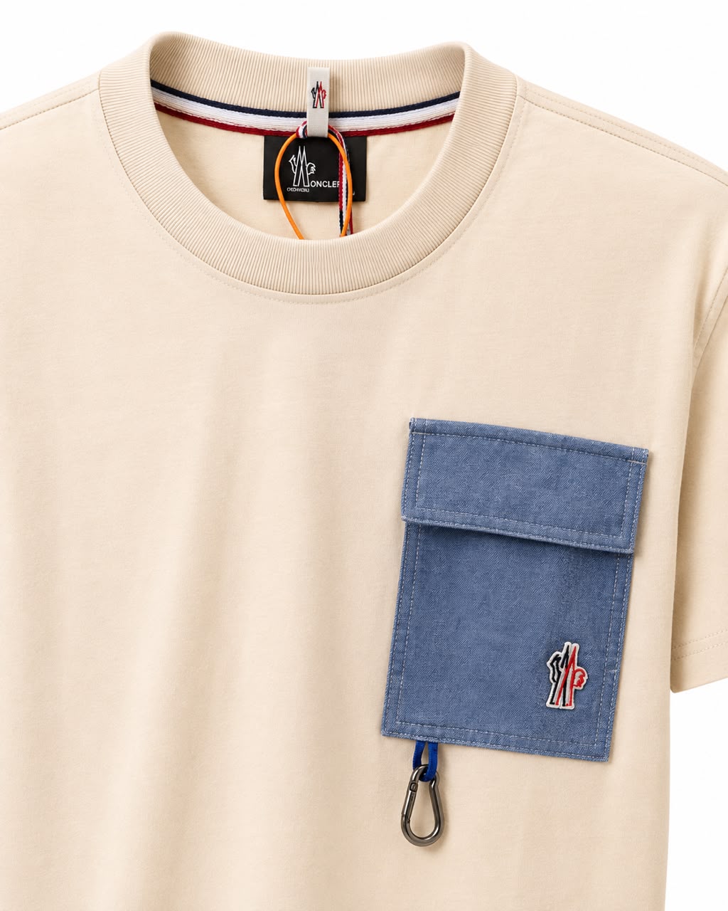 Moncler-Style Cream Pocket T-Shirt