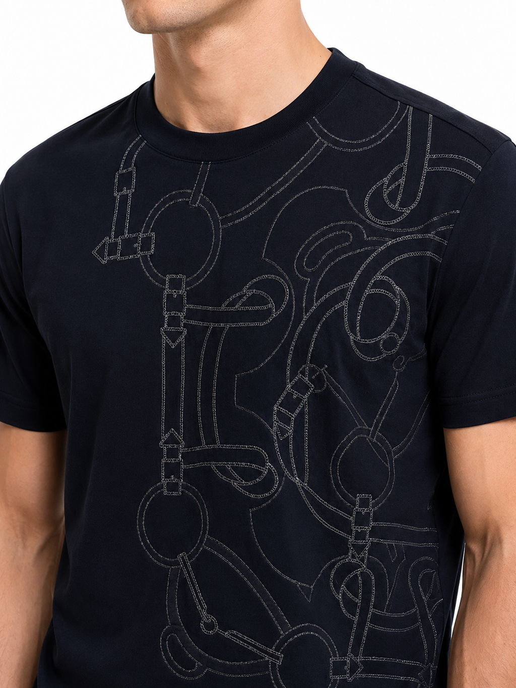 Embroidered Equestrian Navy Blue T-Shirt