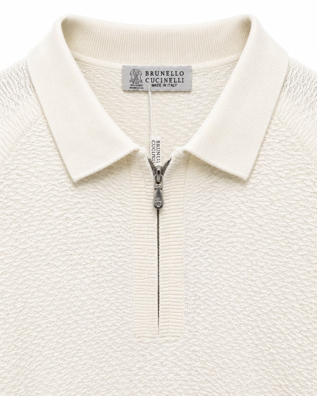 Brunello Cucinelli Textured Knit Half-Zip Polo