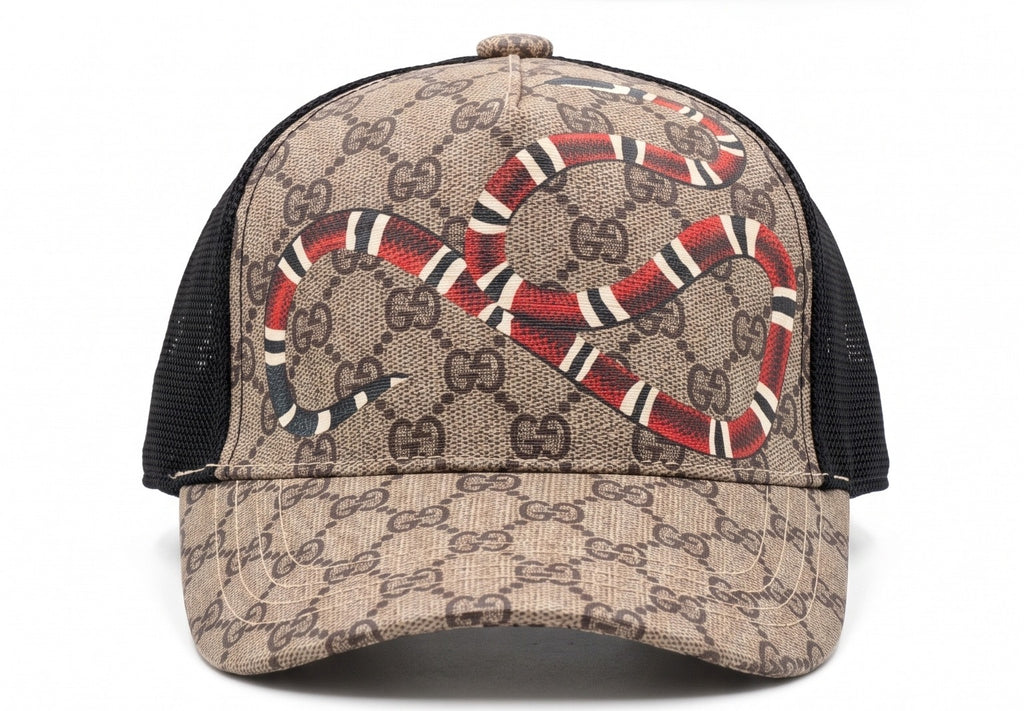 GG Snake Mesh Trucker Cap – Beige/Black