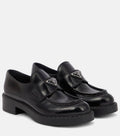 Prada Choclate Black Brushed Leather Slip On Loafers