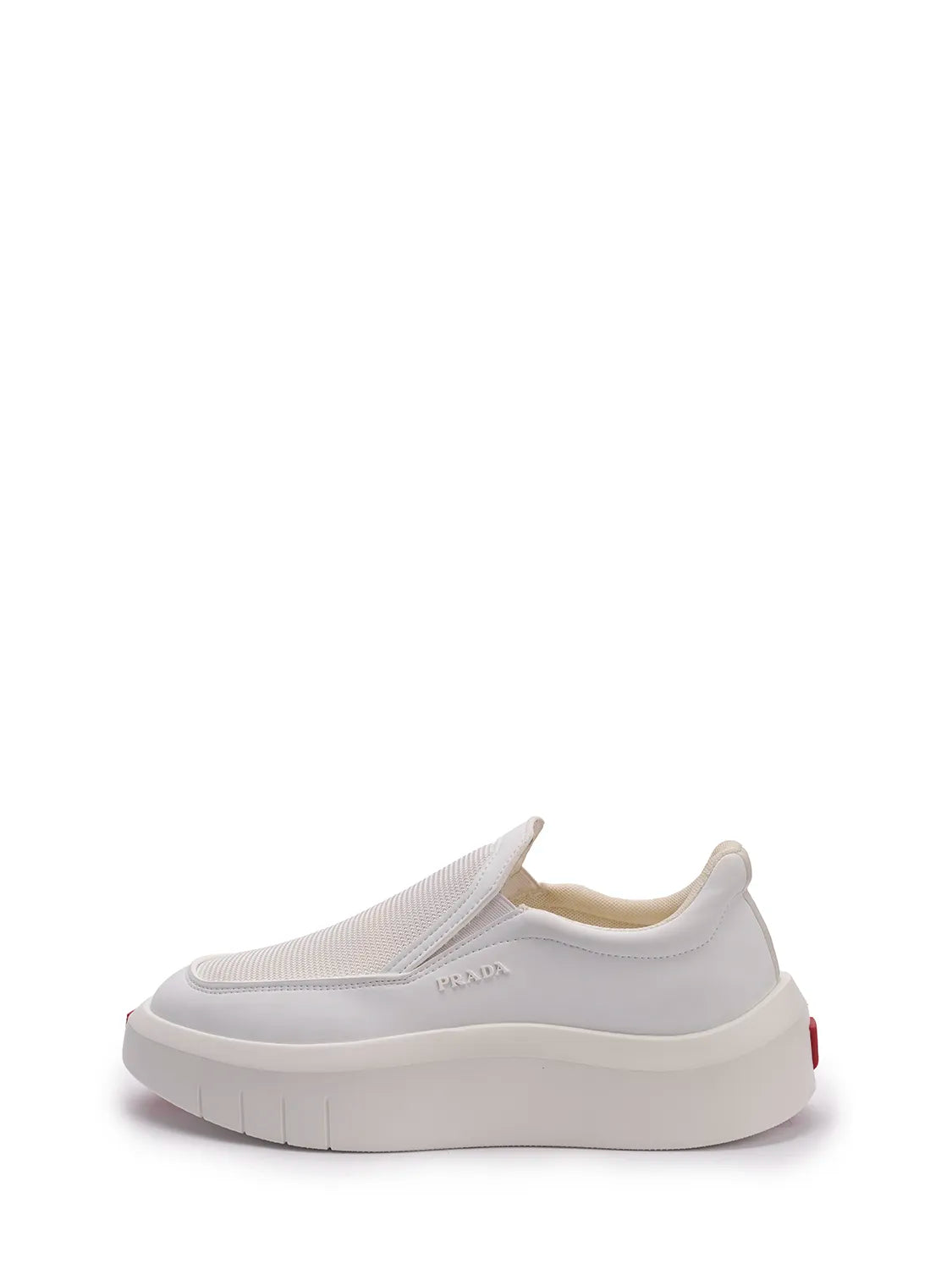 PRADA White Slip-On Sneakers with Rea