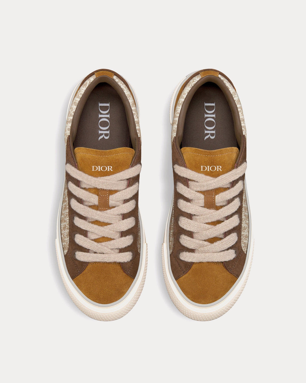 Dior - B33 Beige Dior Oblique Jacquard with Brown and Cognac Suede Low Top Sneakers