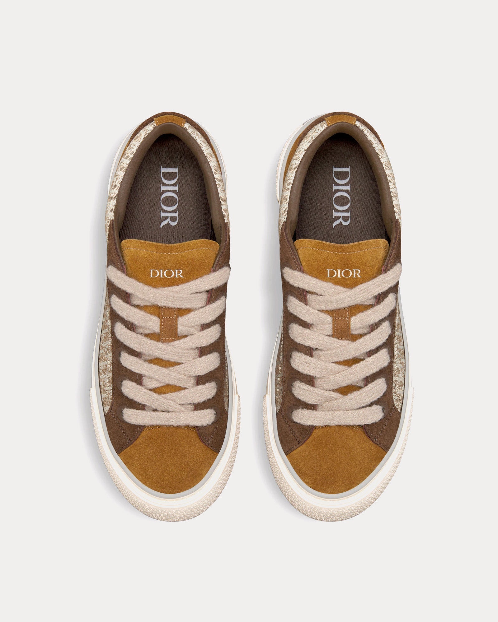 Dior - B33 Beige Dior Oblique Jacquard with Brown and Cognac Suede Low Top Sneakers