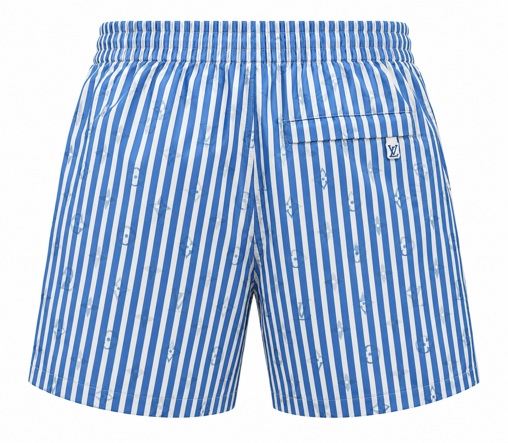 Monogram Striped Swim Shorts – Blue stripe