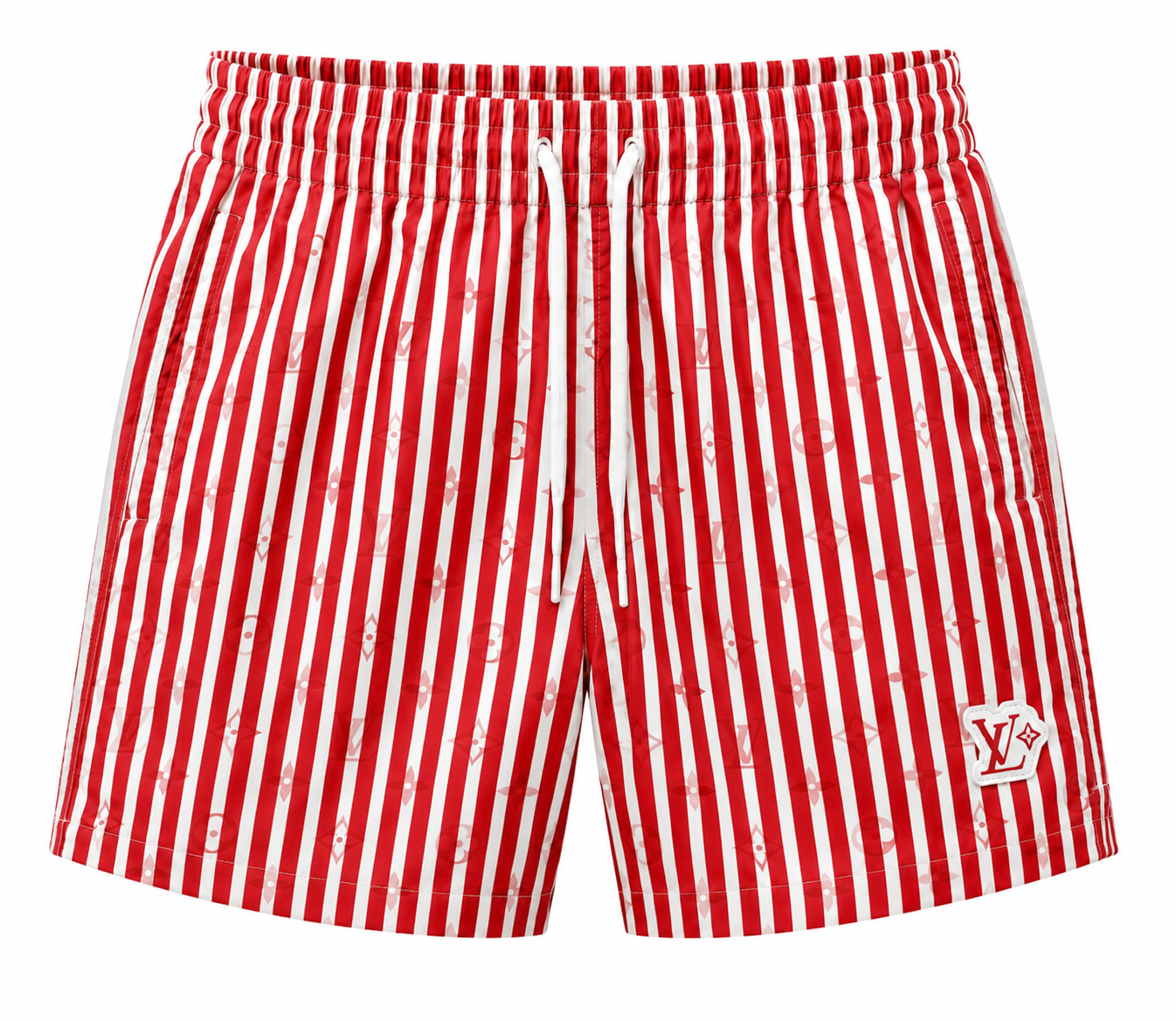 Monogram Striped Swim Shorts – Red