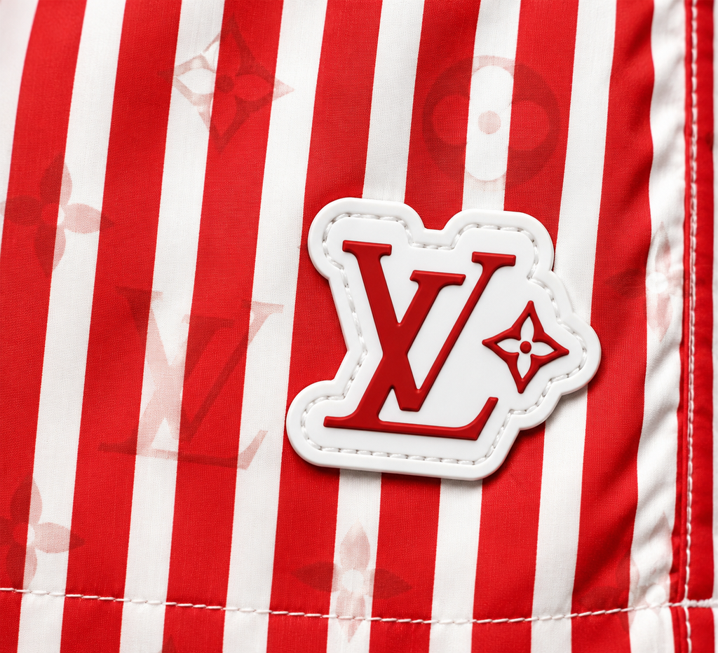 Monogram Striped Swim Shorts – Red