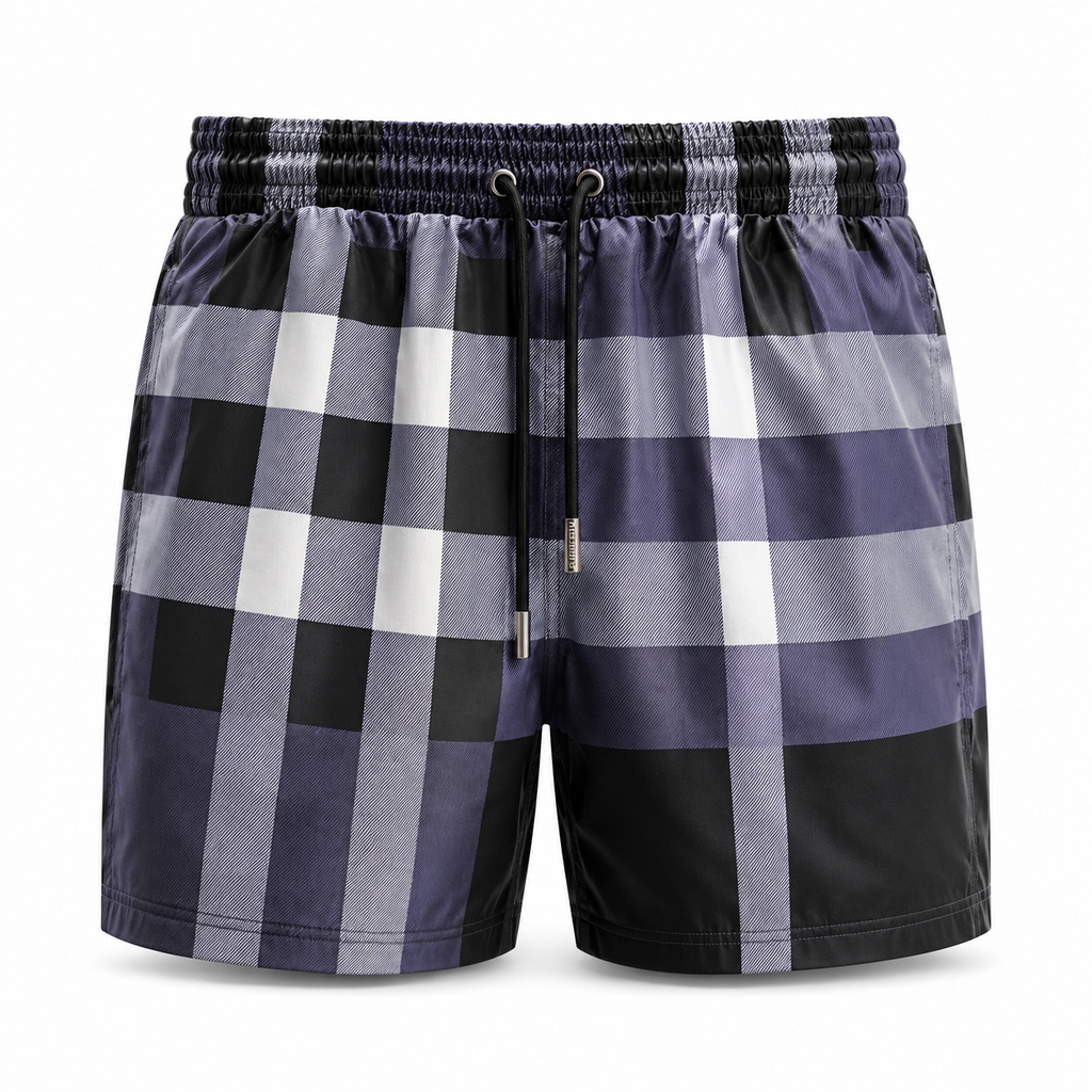 BBR Black & Grey Check Swim Shorts