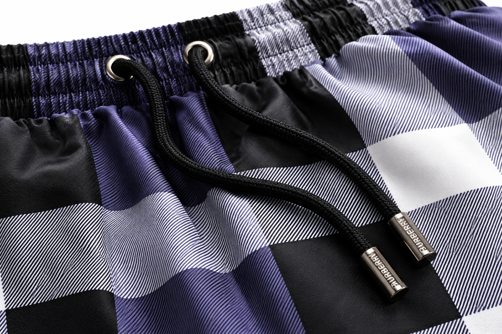 BBR Black & Grey Check Swim Shorts