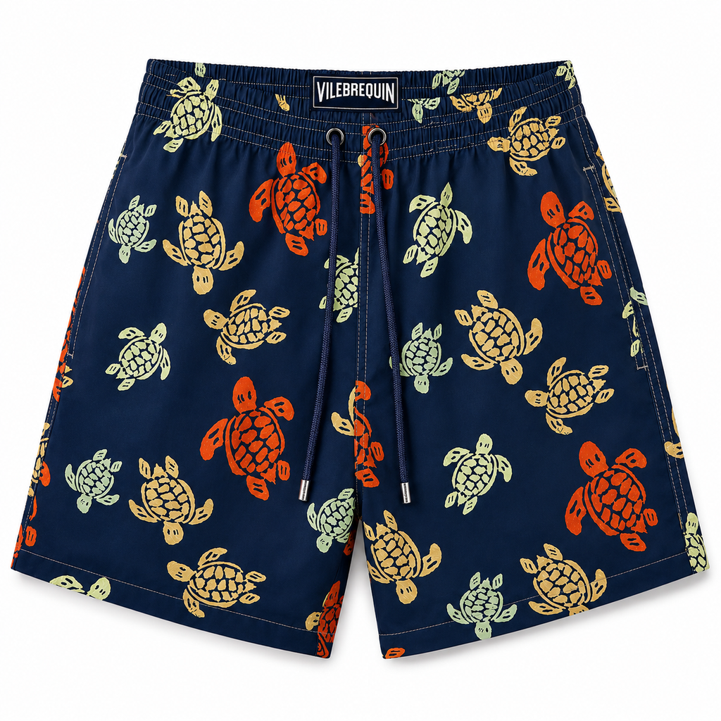 Navy Turtle Print Swim Shorts