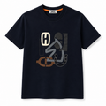 Leather Appliqué Graphic T-Shirt – Navy