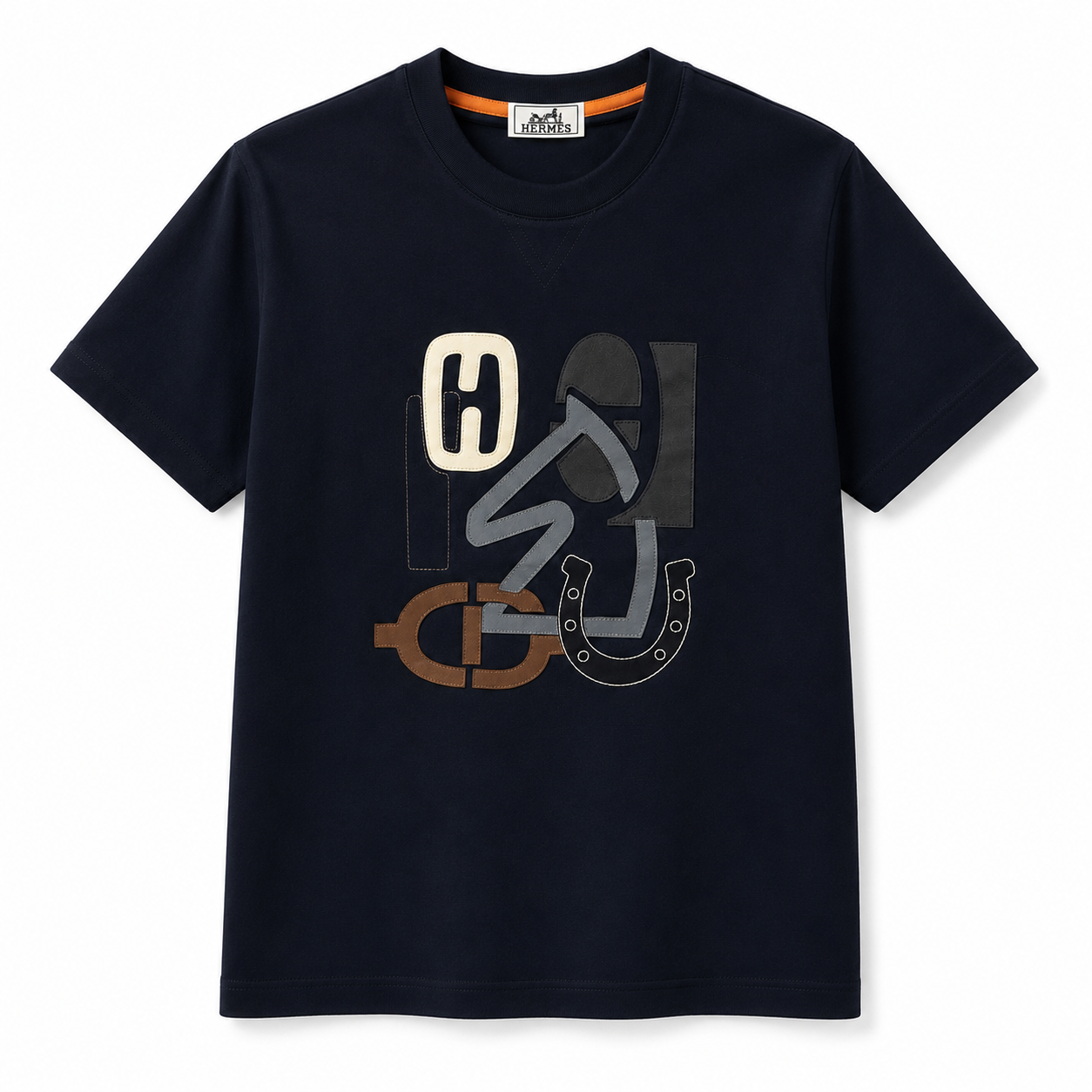 Leather Appliqué Graphic T-Shirt – Navy