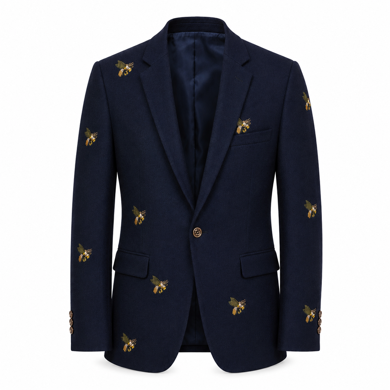 Embroidered Wool Blend Blazer – Navy
