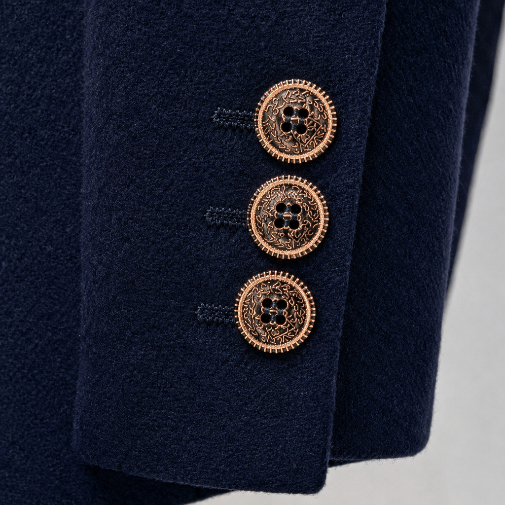 Embroidered Wool Blend Blazer – Navy