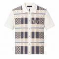 1V-Check Knit Shirt – Beige & Blue