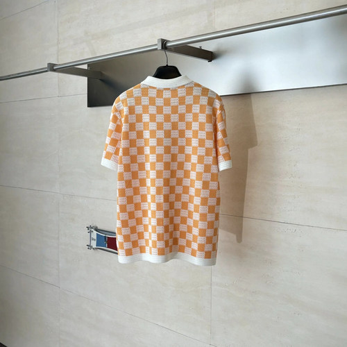 1V Checkerboard Knit Polo – Orange / White