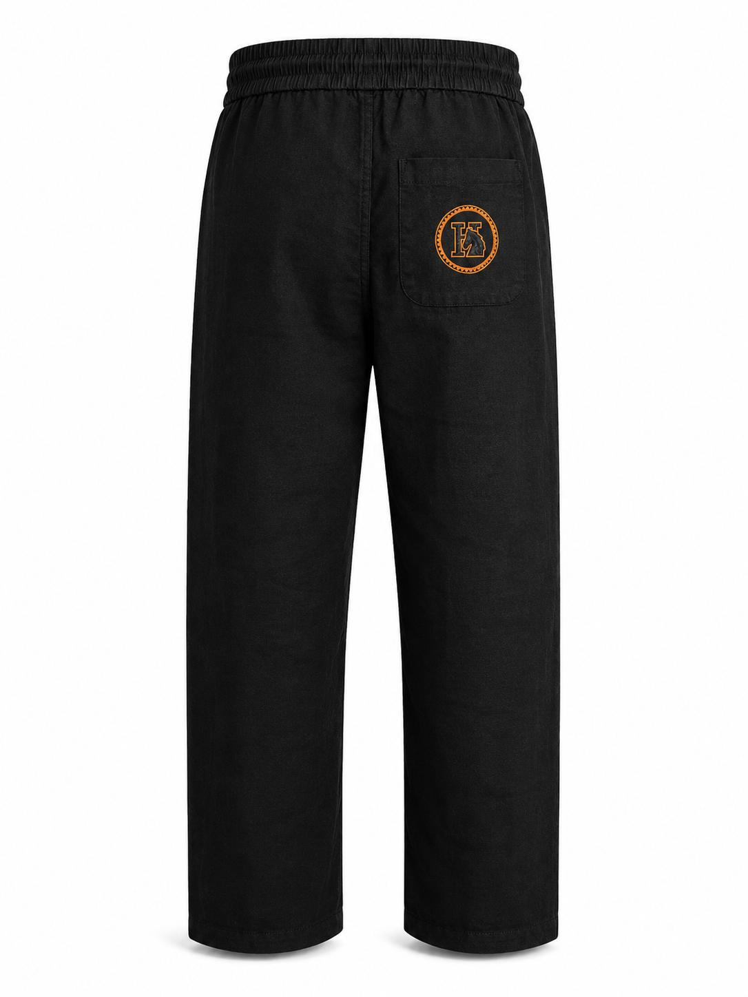 Black Linen Trousers with Embroidered Back Pocket