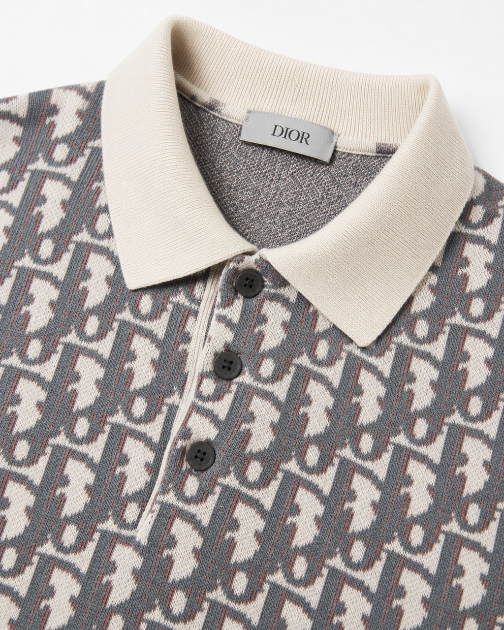 Oblique Knit Polo – Cream / Grey