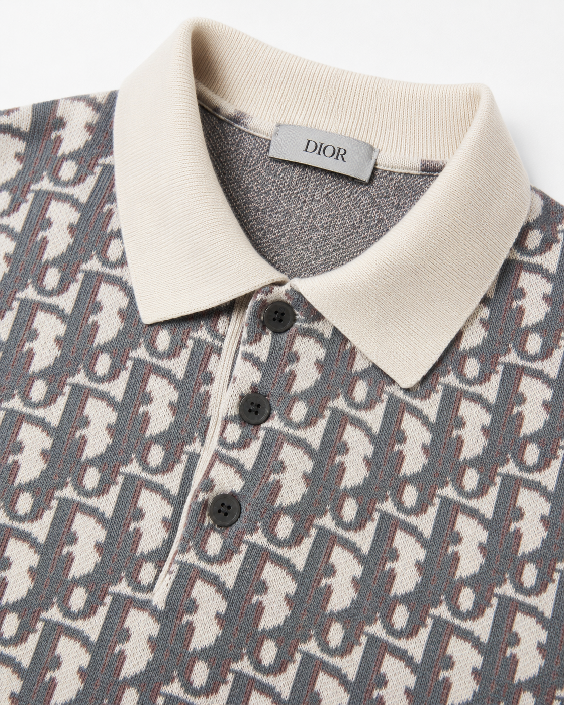 Oblique Knit Polo – Cream / Grey