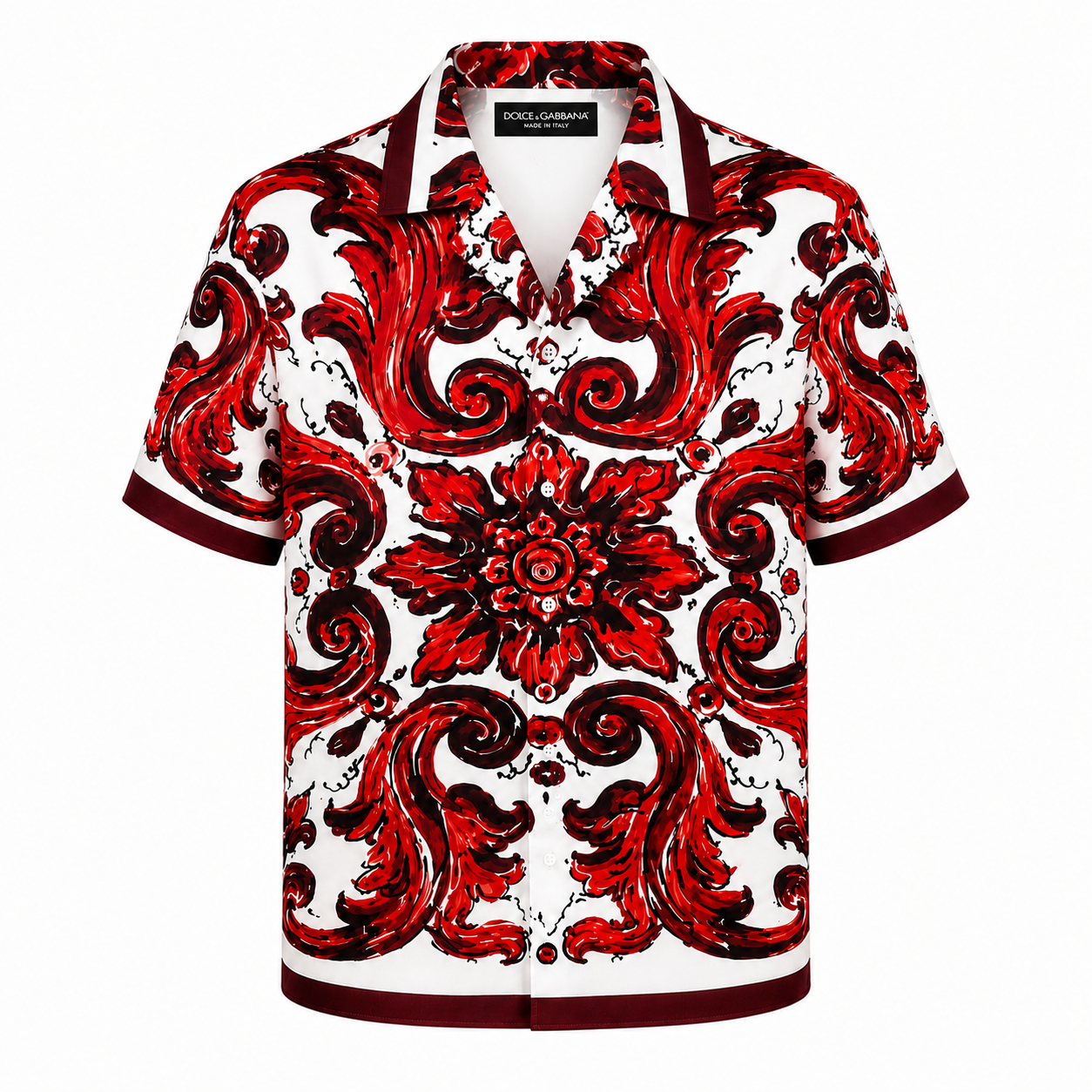 Dolce & Gabbana Red Baroque Silk-Feel Shirt