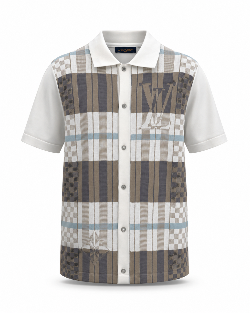 1V-Check Knit Shirt – Beige & Blue