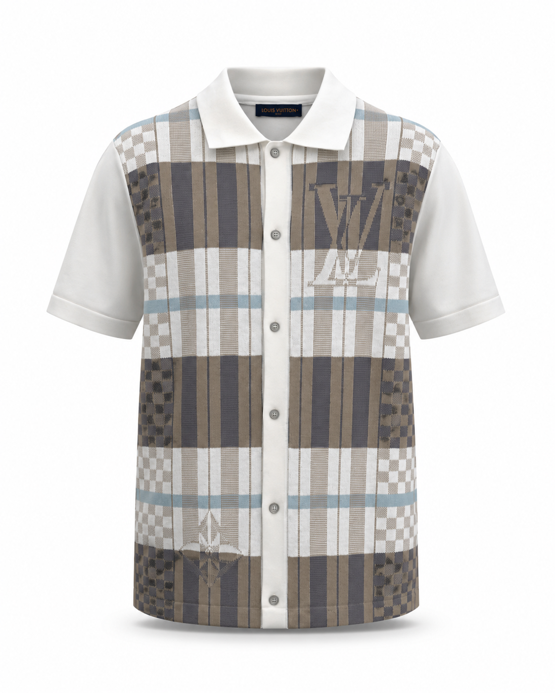 1V-Check Knit Shirt – Beige & Blue