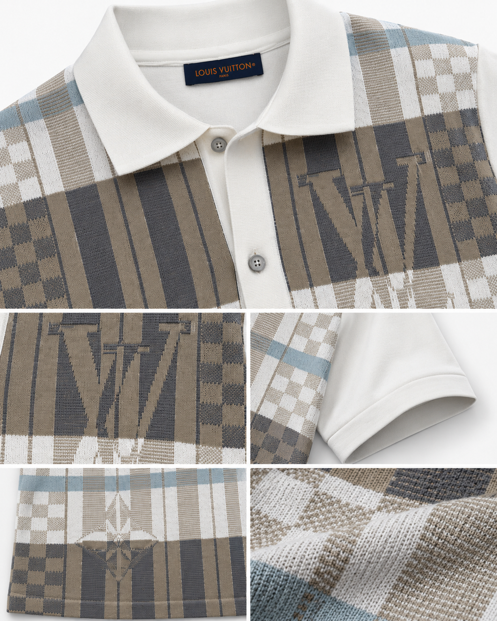 1V-Check Knit Shirt – Beige & Blue