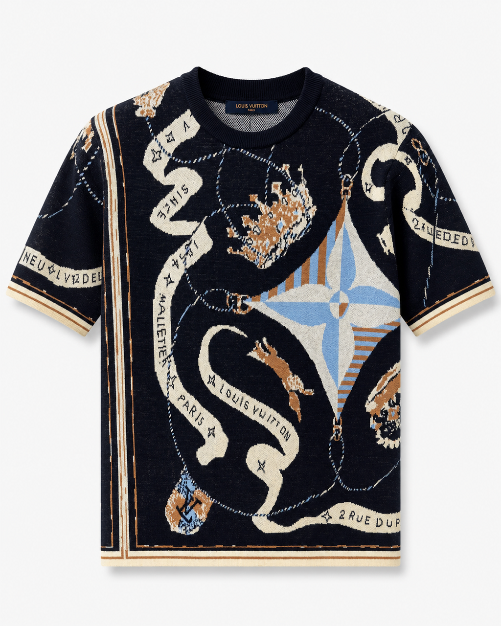 Premium Jacquard Knit T-Shirt – Navy