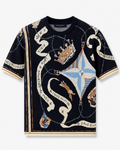 Premium Jacquard Knit T-Shirt – Navy