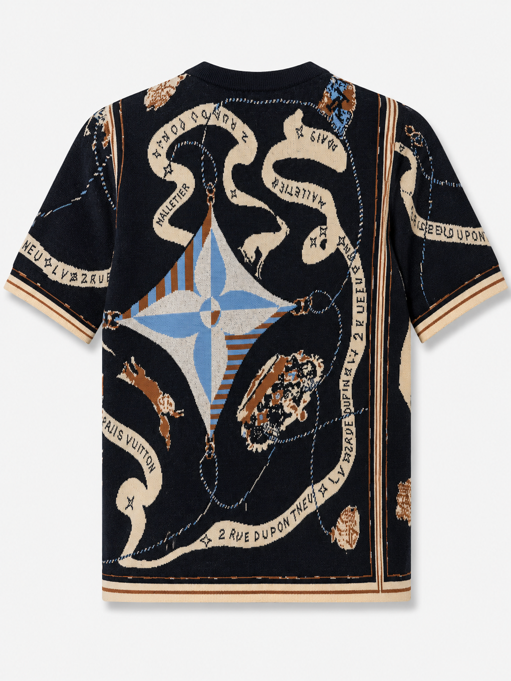 Premium Jacquard Knit T-Shirt – Navy