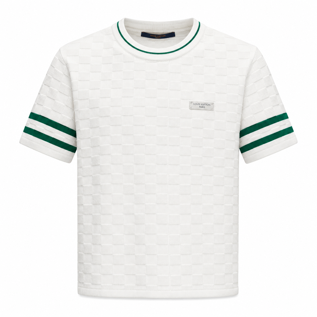 1V Checker Knit T-Shirt – White / Green