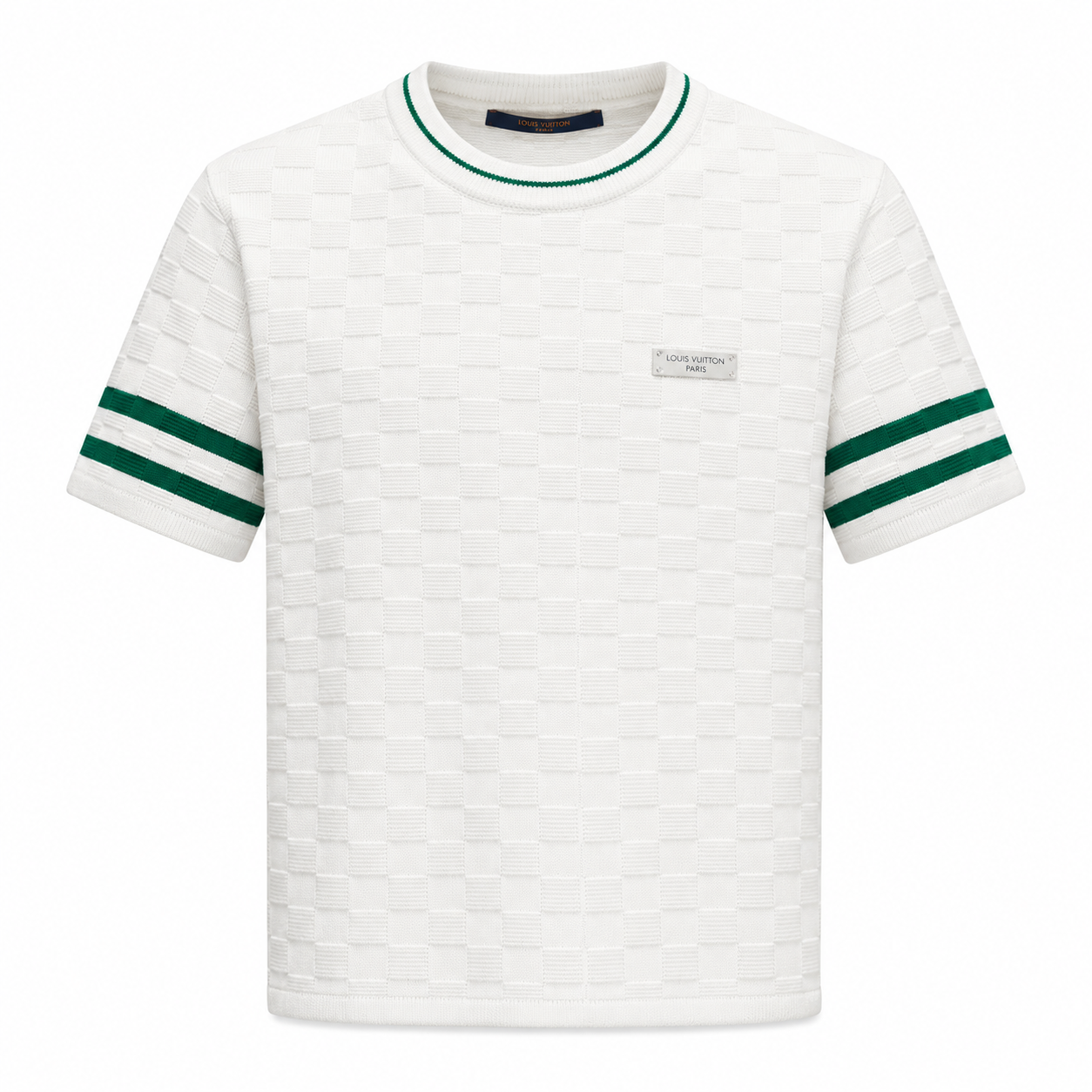 1V Checker Knit T-Shirt – White / Green
