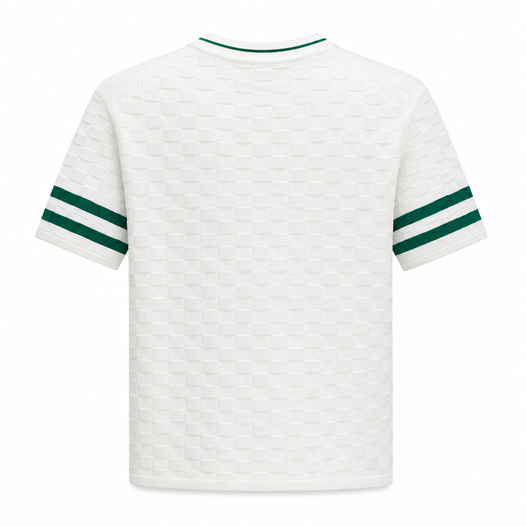 1V Checker Knit T-Shirt – White / Green