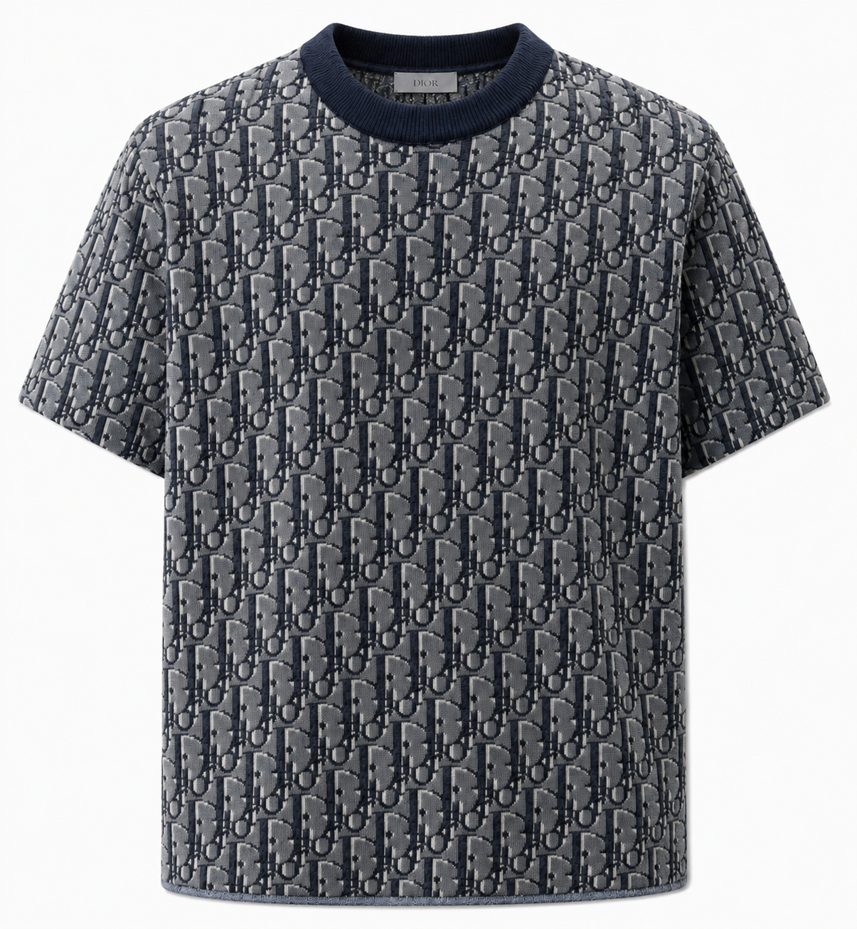 Oblique Knit T-Shirt – Grey/Navy