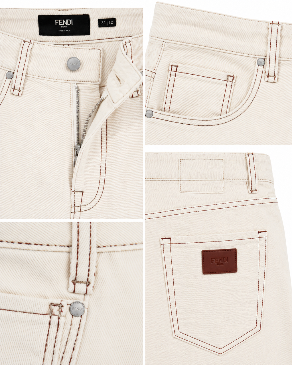 Fendi Off-White Contrast Stitch Jeans