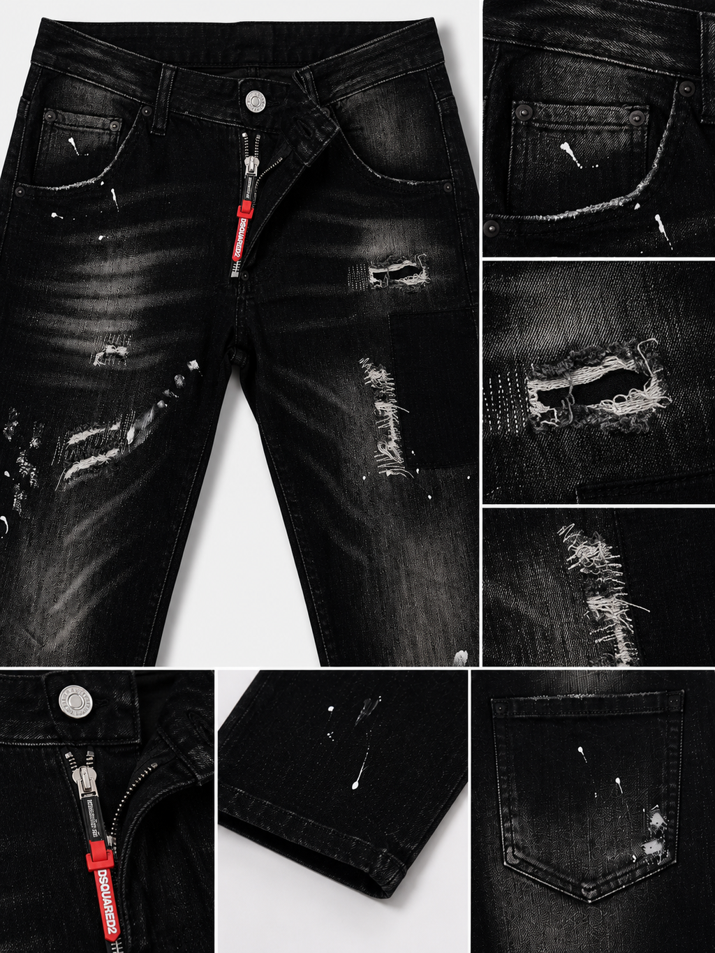 Dsquared2 Black Distressed Paint-Splatter Jeans