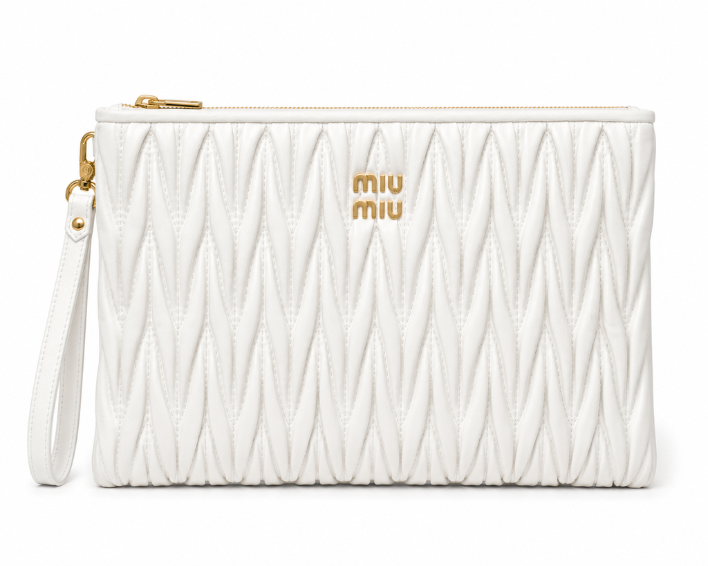 Miu Miu Quilted Leather Clutch – White