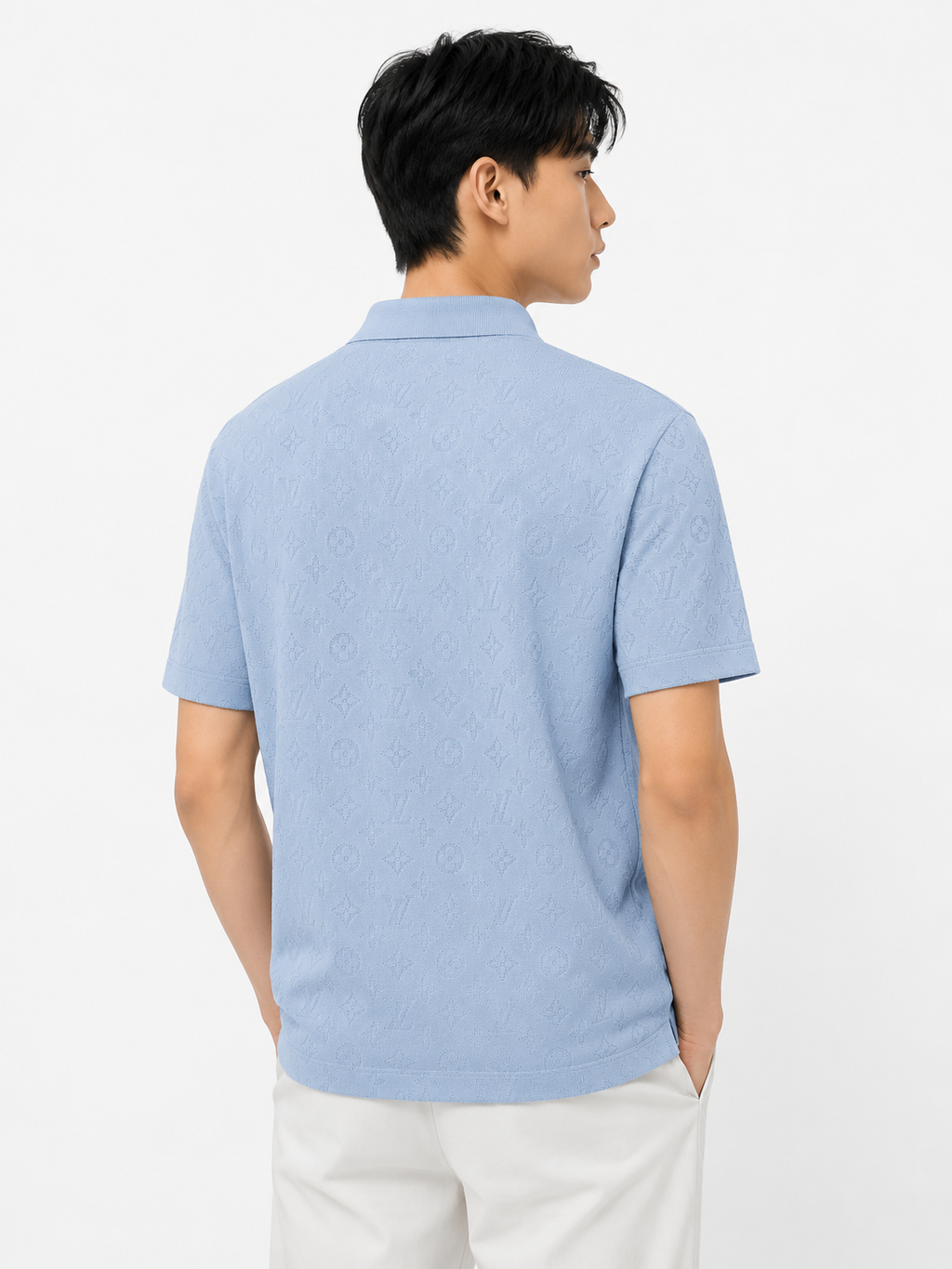 Monogram Knit Polo – Sky Blue