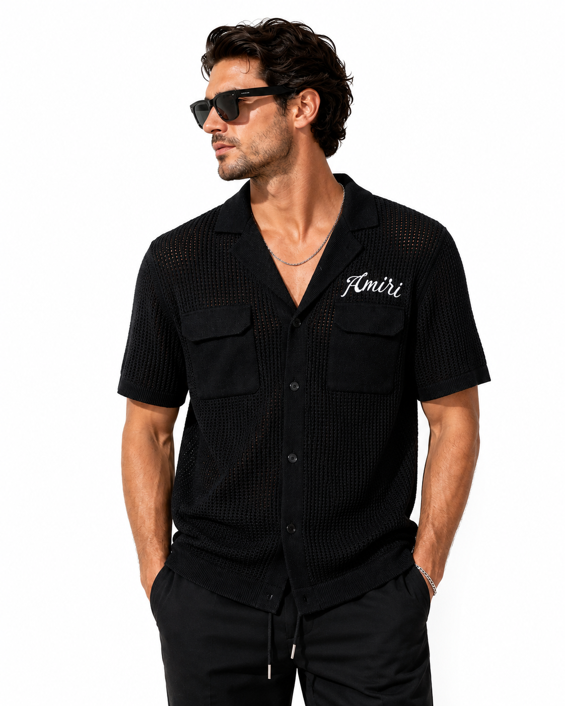 Amiri Open Knit Resort Shirt – Black