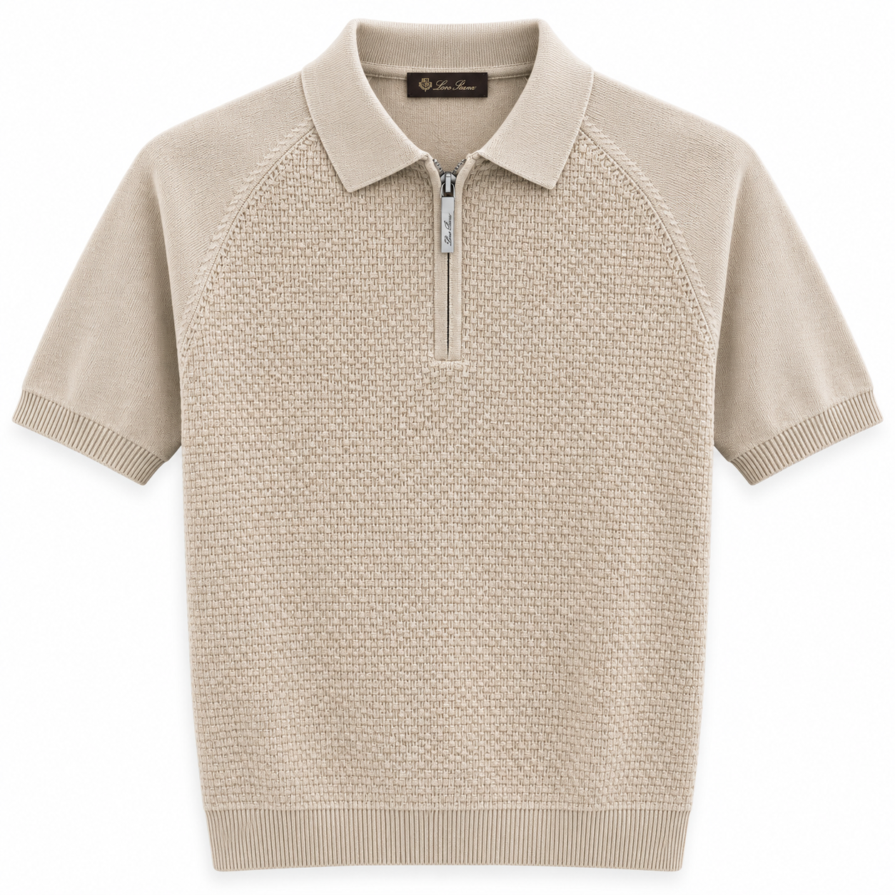 Loro Piana Textured Knit Zip Polo – Beige