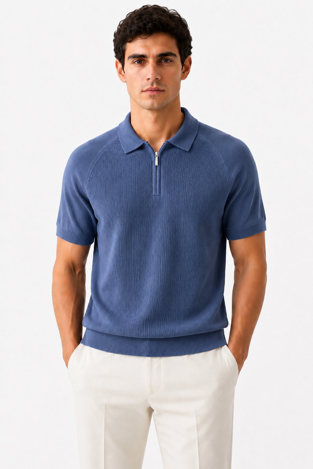 Loro Piana Zip Knit Polo – Navy